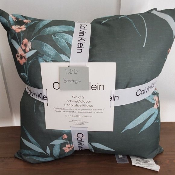 CALVIN KLEIN Green Throw Pillow 2 pc SET 18" - Picture 2 of 8